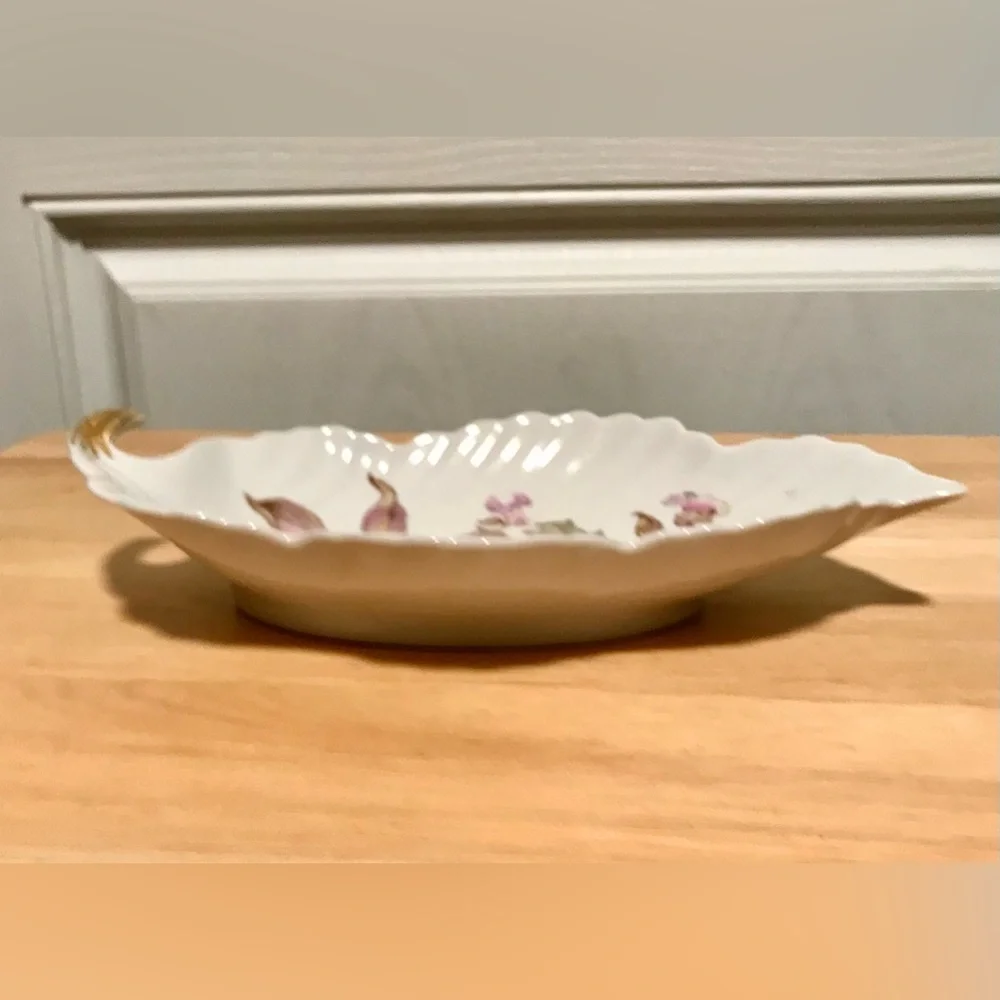 Gilt Trinket Tray Floral Porcelain Old Nuremberg Barvaria Germany